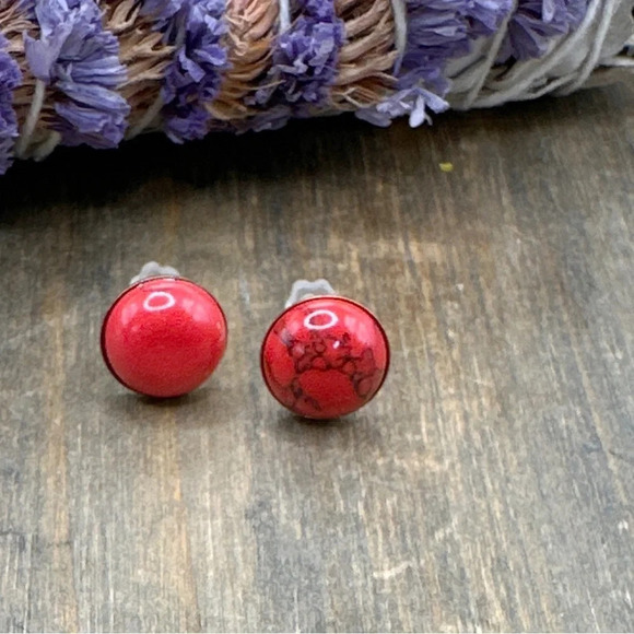 Red turquoise big stud earrings/manifesting success - Picture 1 of 4